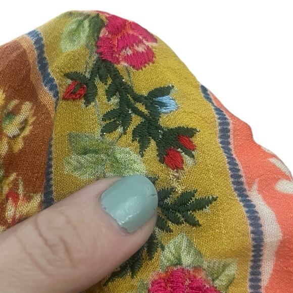 Anthropologie Vineet Bahl Mixed Floral Print Peasant Top Medium Boho Embroidered - Picture 7 of 12